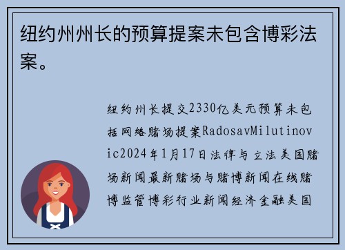 纽约州州长的预算提案未包含博彩法案。